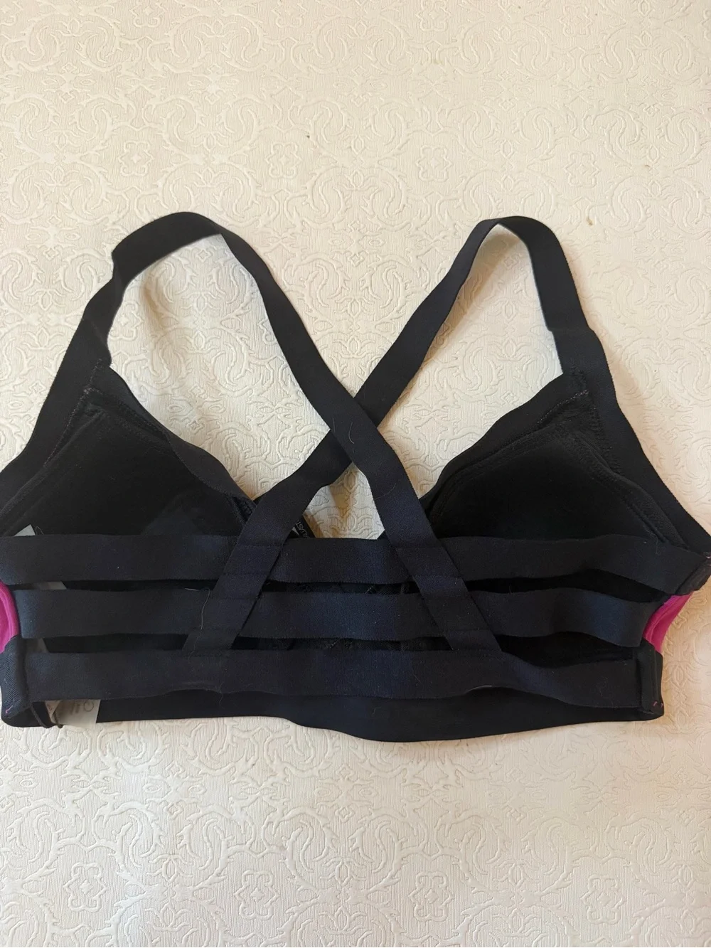 Colorblock Magenta and Heather Gray Sports Bra with Crossback Straps
